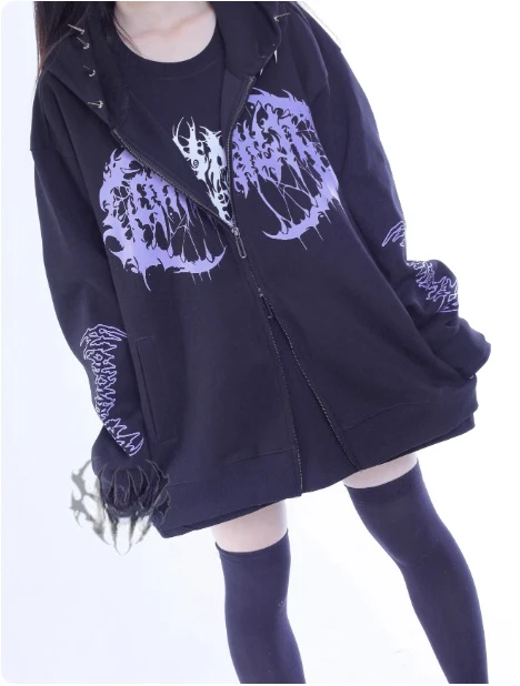 

2025 Autumn Winter Original Harajuku Y2K Printed Hoodie Punk Sweet Cool Studded Loose Sweater Gothic Japanese Mass-Produced Top