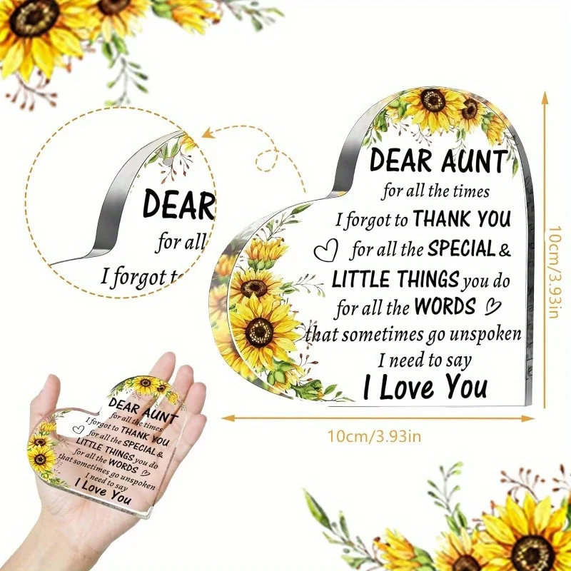 To My Auntie Sunflower Gift: Acrylic heart sign, ideal for birthdays/holidays – niece/nephew presents.