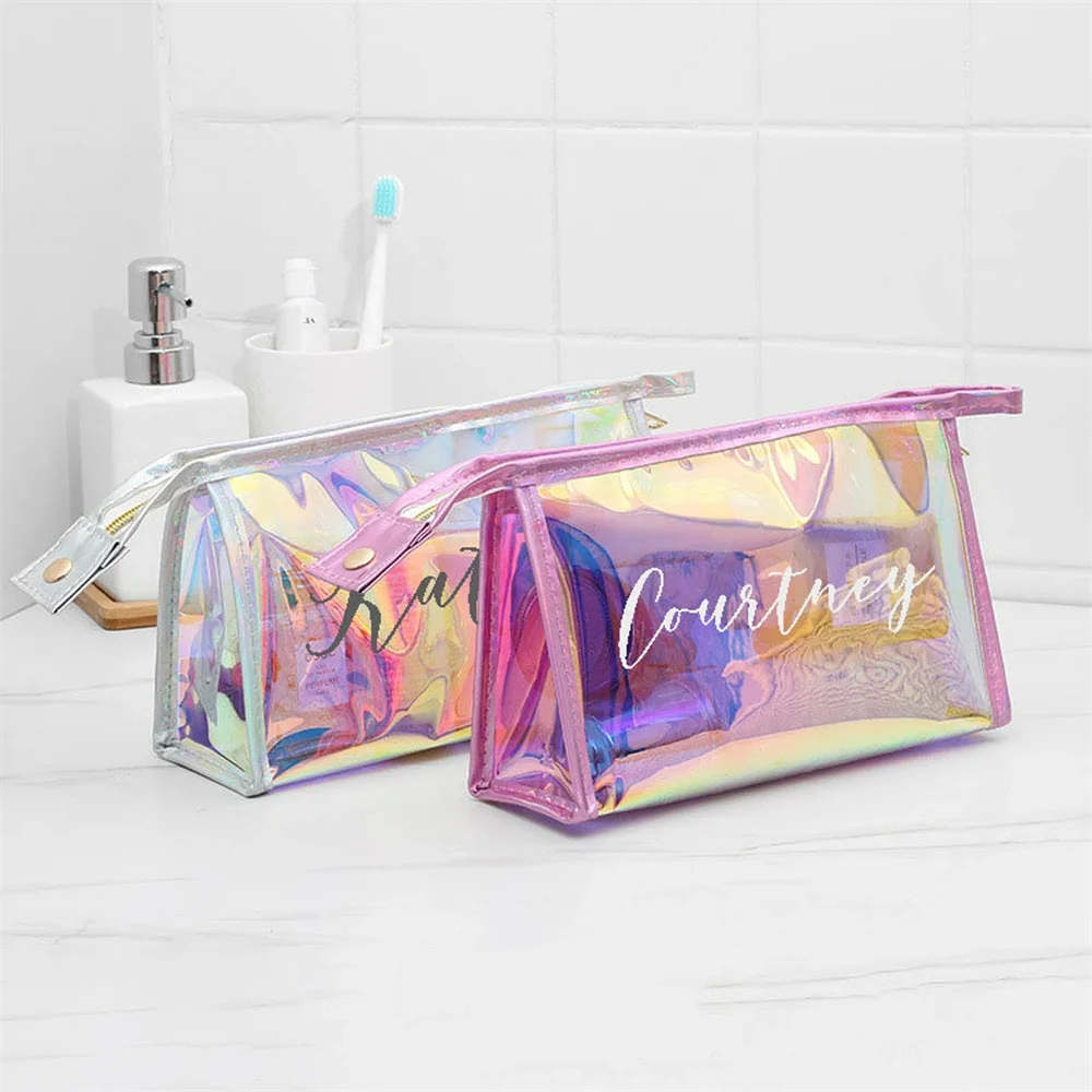 Personalised holographic iridescent Make Up Bags, Cosmetic Bag, Unique Bridesmaid Gift Ideas, Rose Gold Makeup Bags, holographic