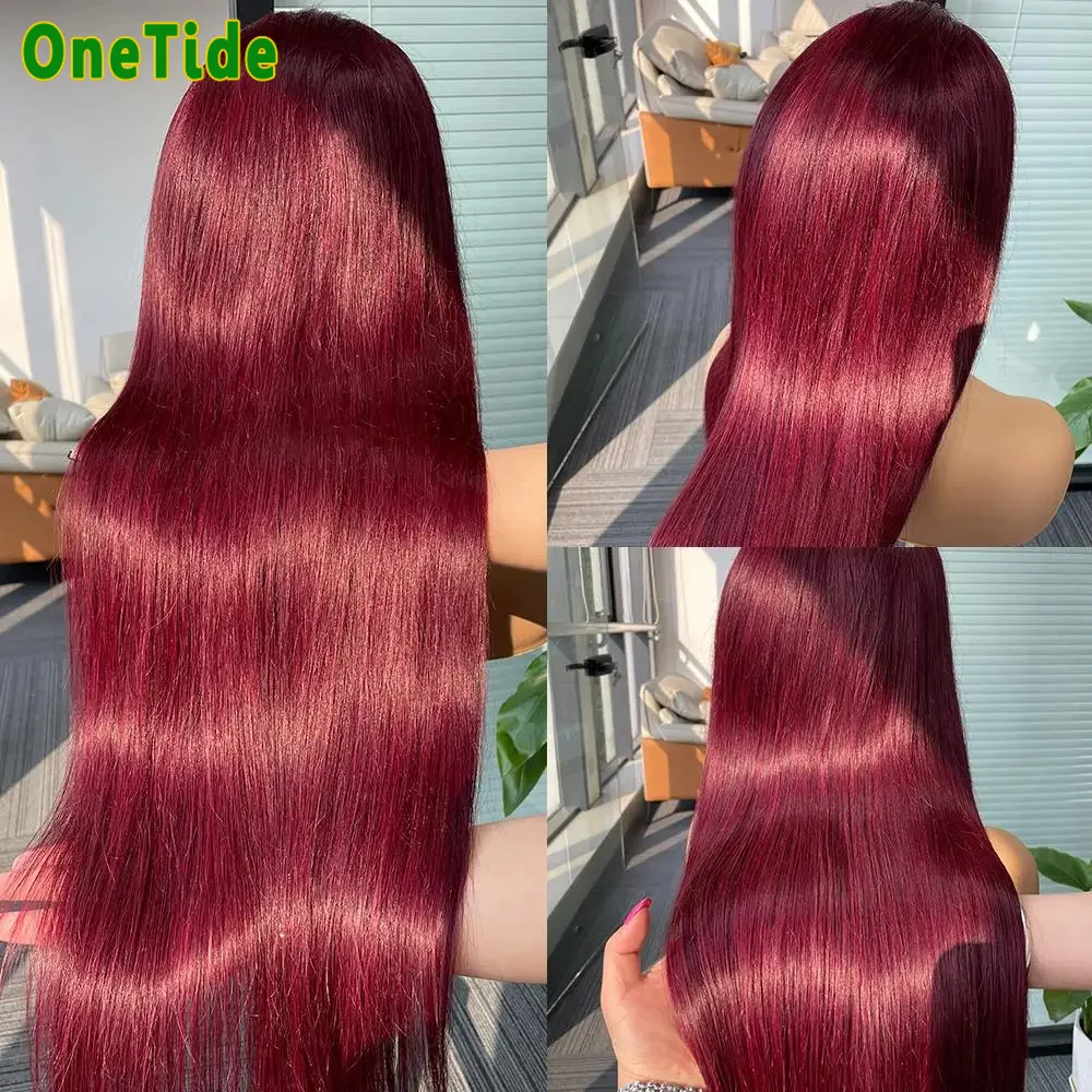 Burgundy 13x4 HD Lace Frontal Human Hair Wig Straight Red 13x6 Lace Front Human Hair Wigs For Women Pre Plucked 99J Colored Wig