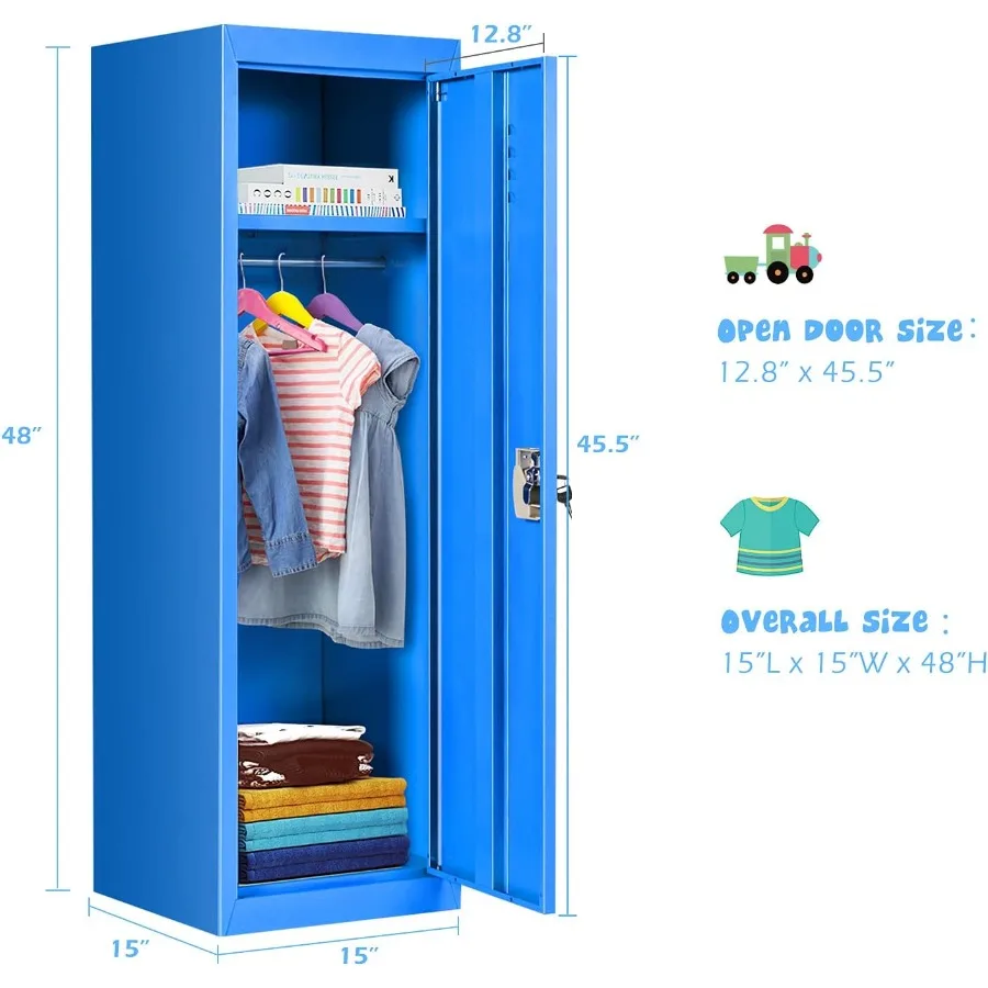 خزانة تخزين معدنية لغرفة النوم مع باب قابل للفتح ومفتاحين مثالية لتنظيم الملابس والألعاب والمعدات الرياضية في السيارة النهارية