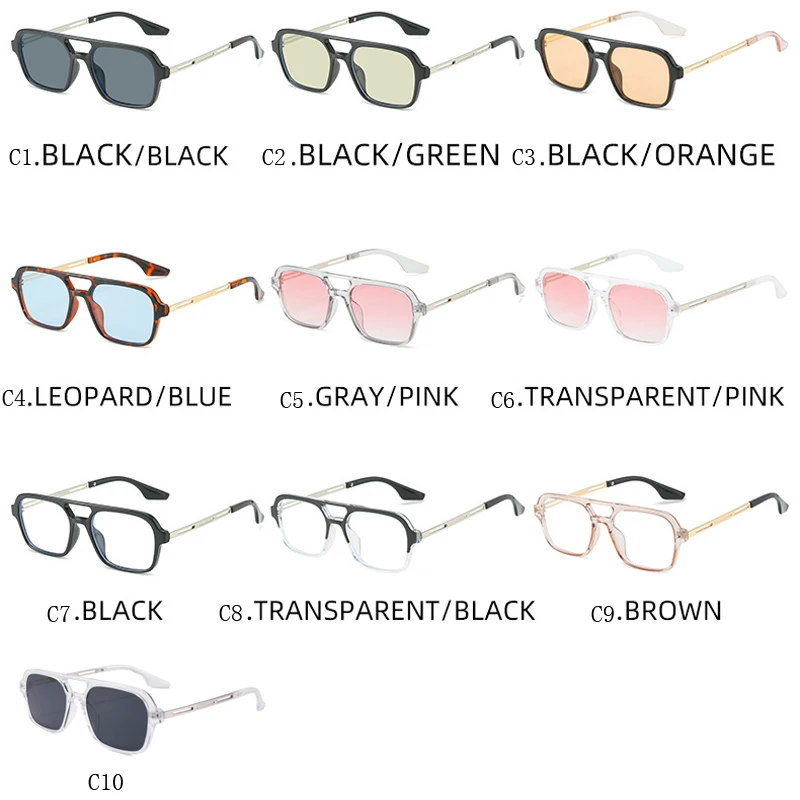 Okulary przeciwsłoneczne w stylu retro z kwadratową ramką dla mężczyzn i kobiet z tymi samymi europejskimi i amerykańskimi okularami przeciwsłonecznymi z podwójną wiązką Trend do noszenia dekoracyjnych