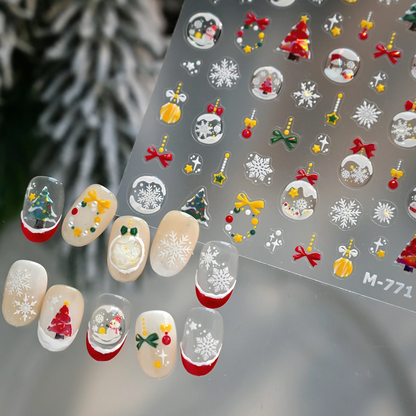 

Snowflake Crystal Ball Snowman Bowknot Christmas Tree Garland Winter Santa Claus Pine Bear Cat Star INS Nail Art Stickers Decals