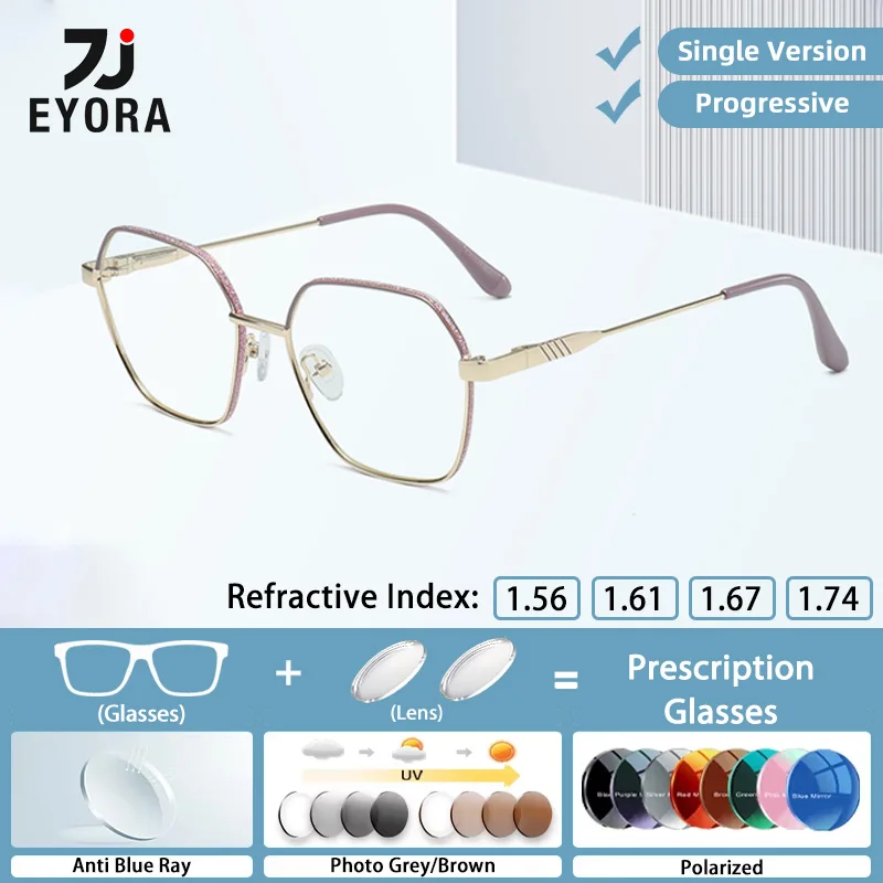 

EYORA Fashion Personalized Metal Reading Glasses Myopia Eyewear Hyperopia Anti Blue Ray Progressive Photochromic Eyewear Lens
