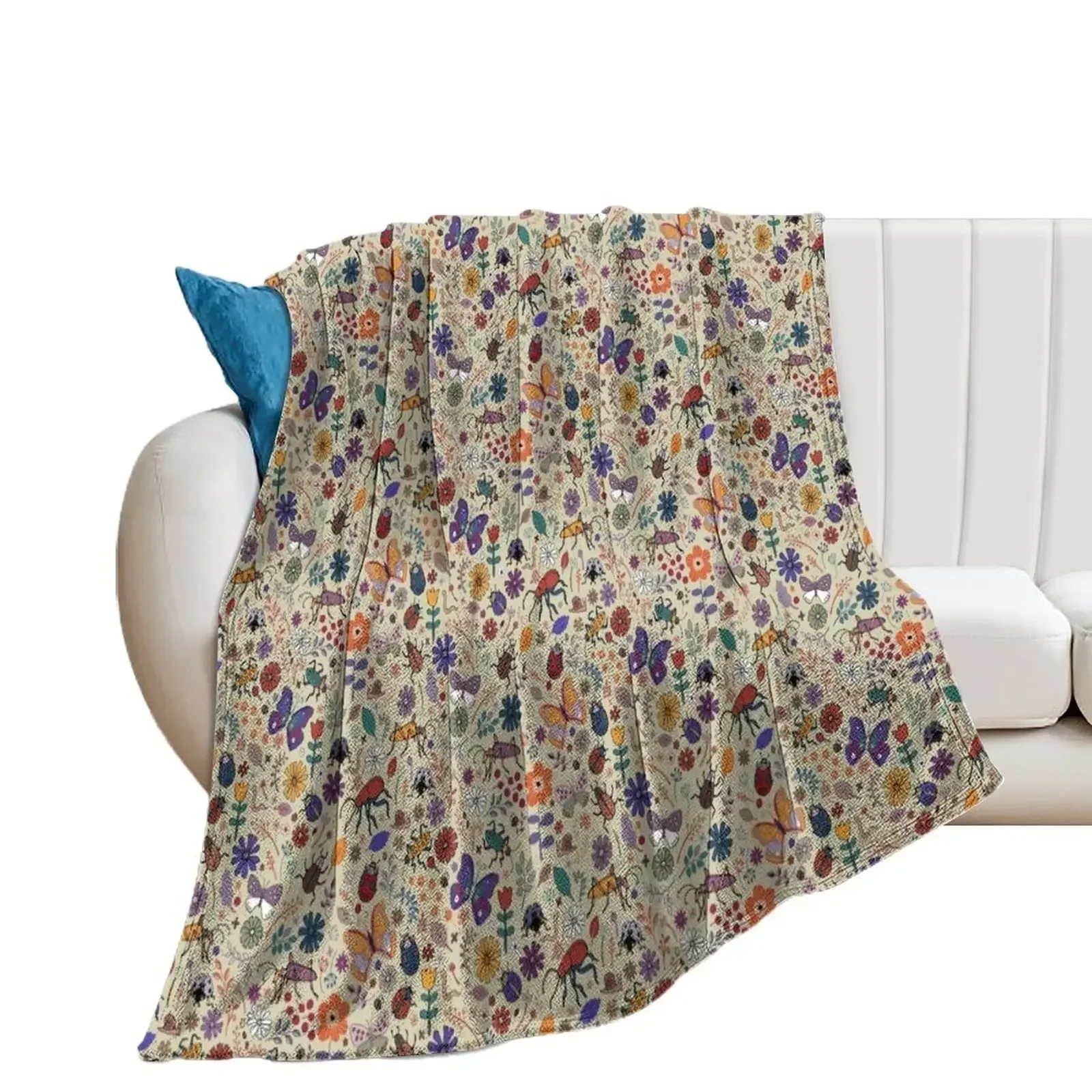 

Butterflies, Beetles and blooms - taupe - pretty floral pattern by Cecca Designs Throw Blanket Sofas funny gift Travel Blankets