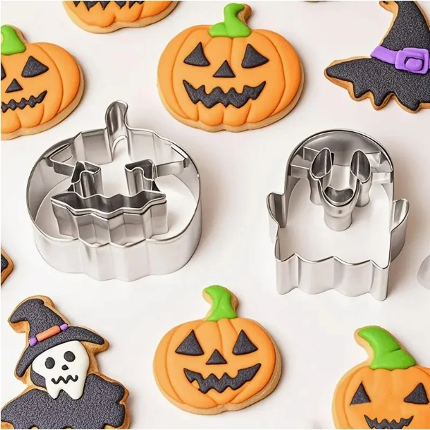 2PCS Halloween Cookie Cutter Set, Food Grade Stainless Steel, Pumpkin Ghost Molds, Multi-Purpose, For Fondant Cheese Fruit Bakin