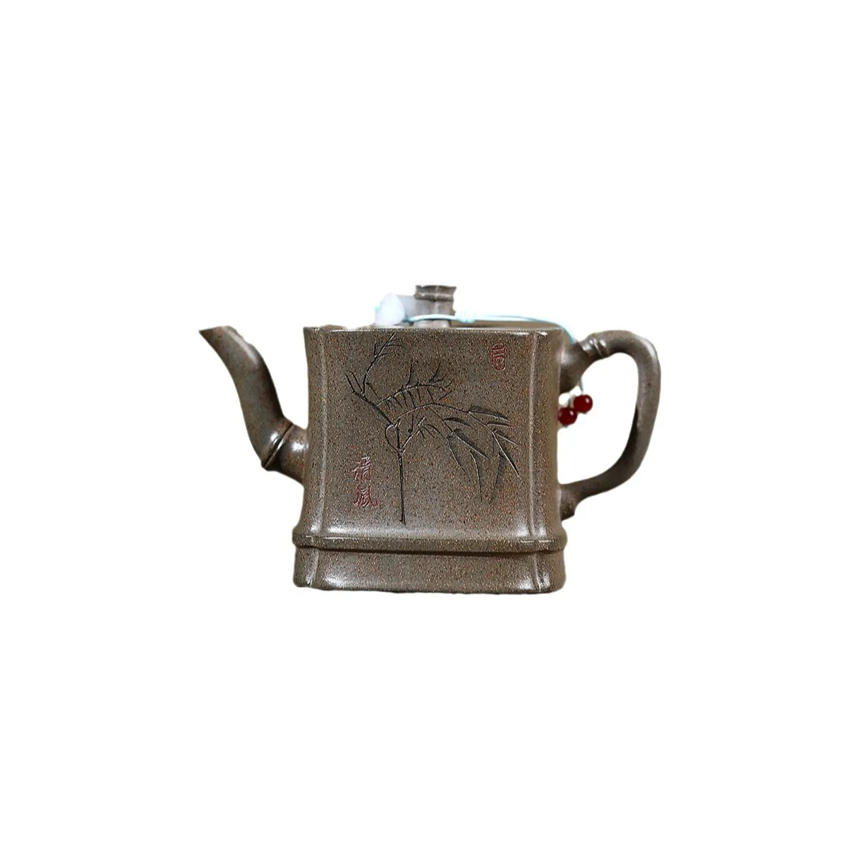 Handmade Yixing Purple Clay Teapot Famous Card Cover Ore Crabshell Green Square Bamboo High-End Exquisite 300C