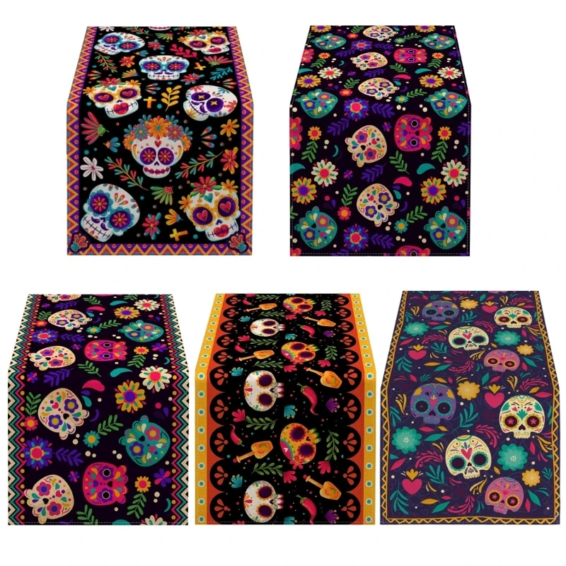 

Skull Table Runner Linen Mexico Kitchen Table Runners Tablecloth Decor Dropship