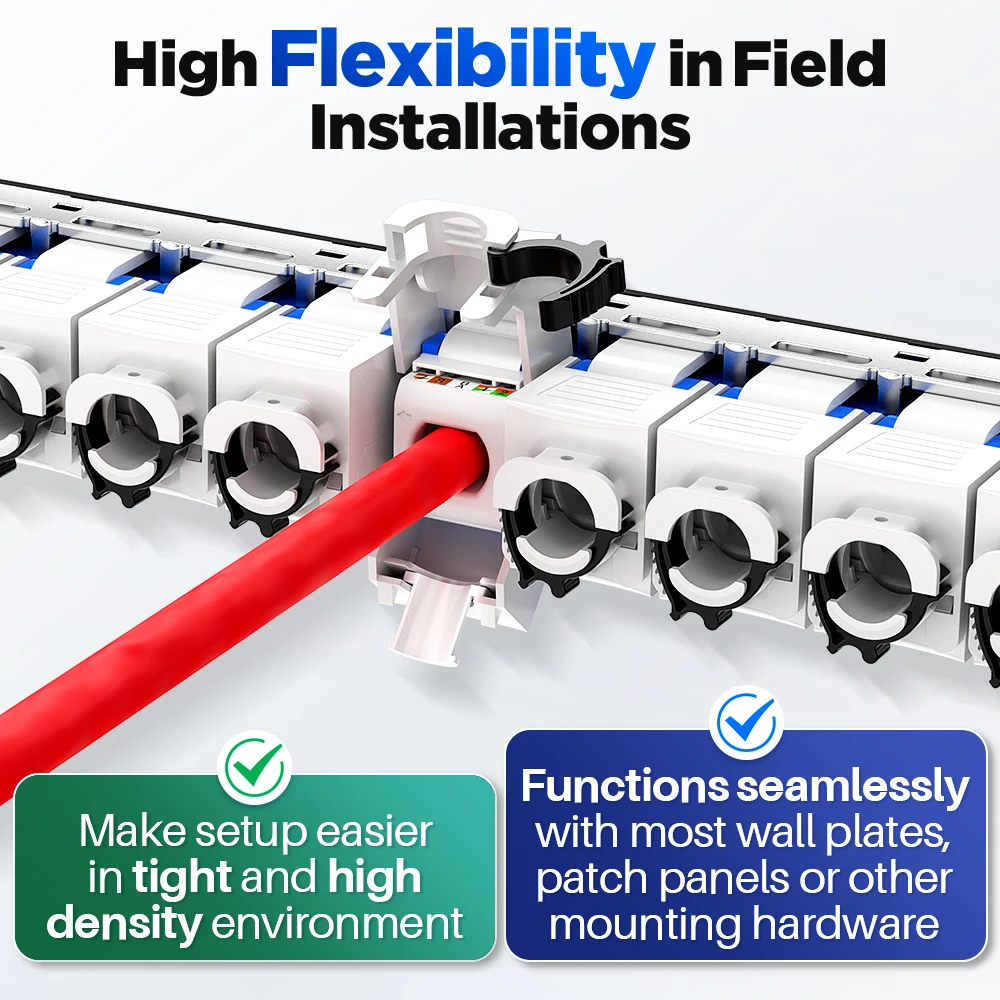 AMPCOM Network RJ45 Keystone Jack CAT6A CAT6 Zip-Tie Free Ratchet Lock & Tool-Free UTP Modular Coupler Ethernet Jacks 1/10Gbps