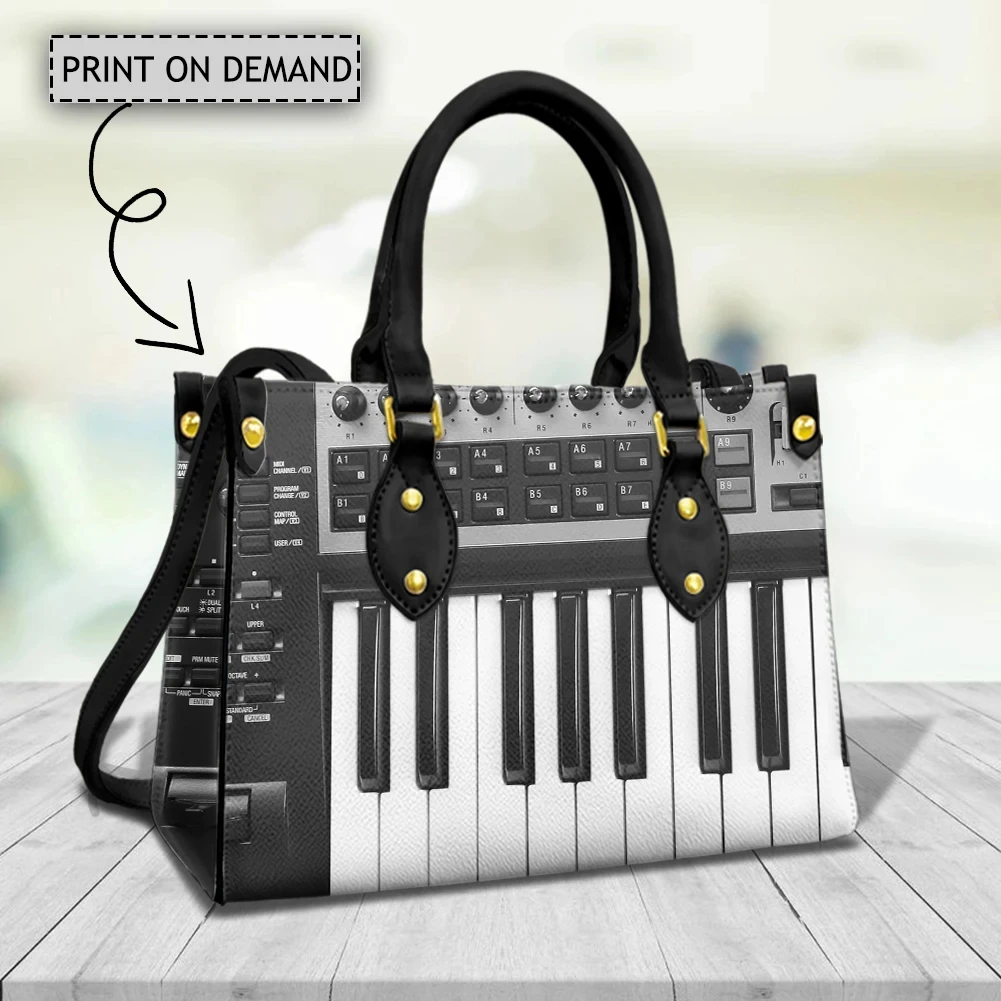 

Piano Keys Design Handbag Luxury Leather Top Handle Shoulder Bag Outdoor Female Street Commuter Messenger Bag Music Lover Gifts