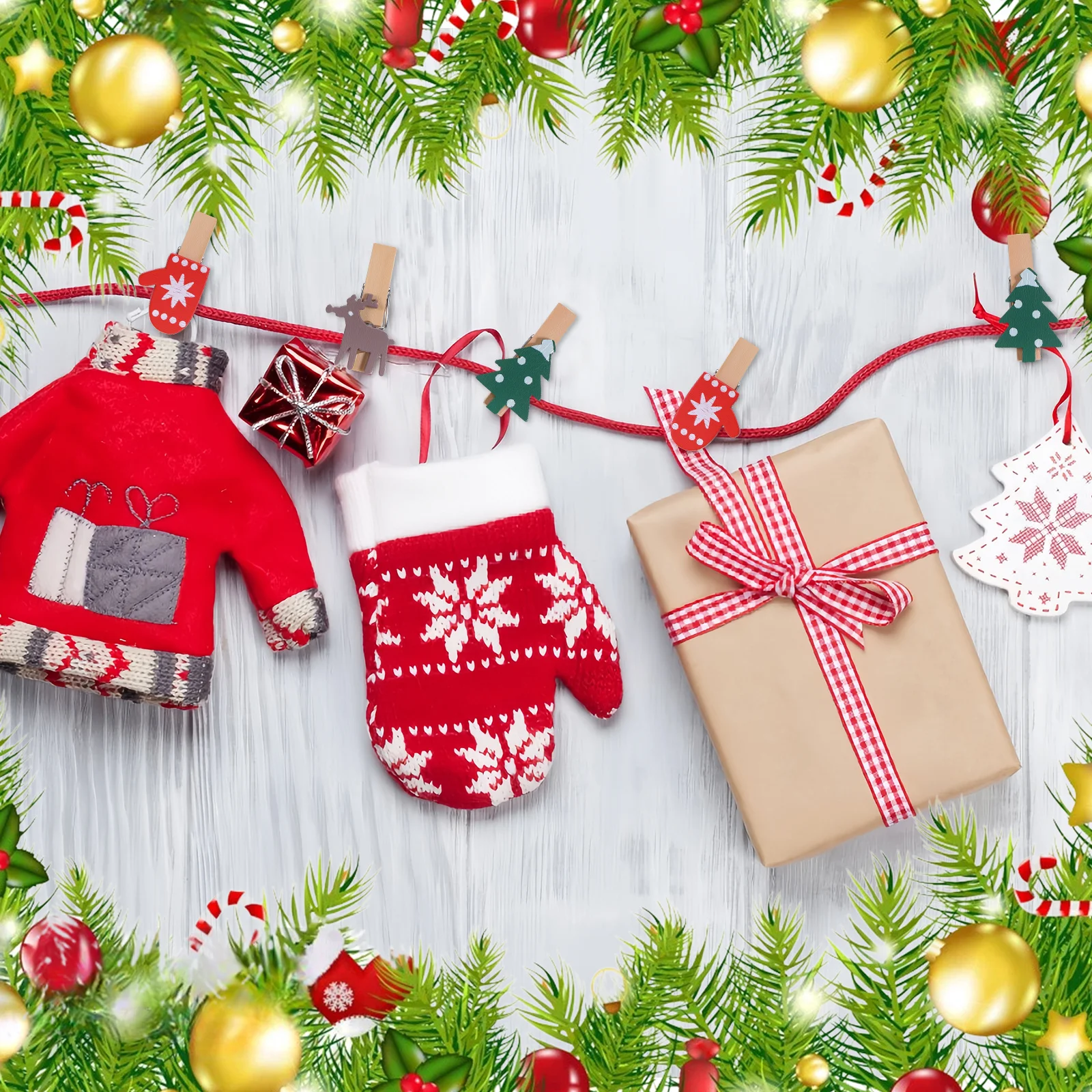 

60pcs Christmas Wooden Clips Mini Natural Wood Diy Photo Holder For Home Decor Party Craft Display Banner Hanging Picture Frame