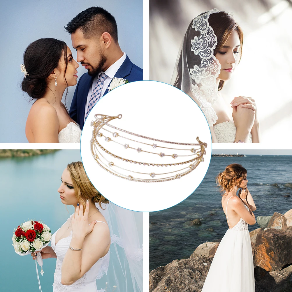 

Diamond Golden Hairband Accessories Girl Child Alloy Wedding Headband Multi-Layer