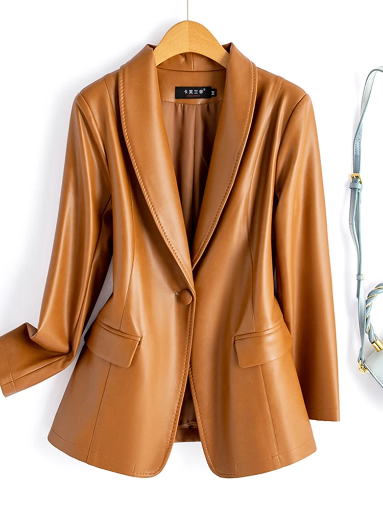 春秋の新作Sle 2025 ort本革ジャケット レディース スリムフィット スーツカラー レザーコート アウター おしゃれで快適な...