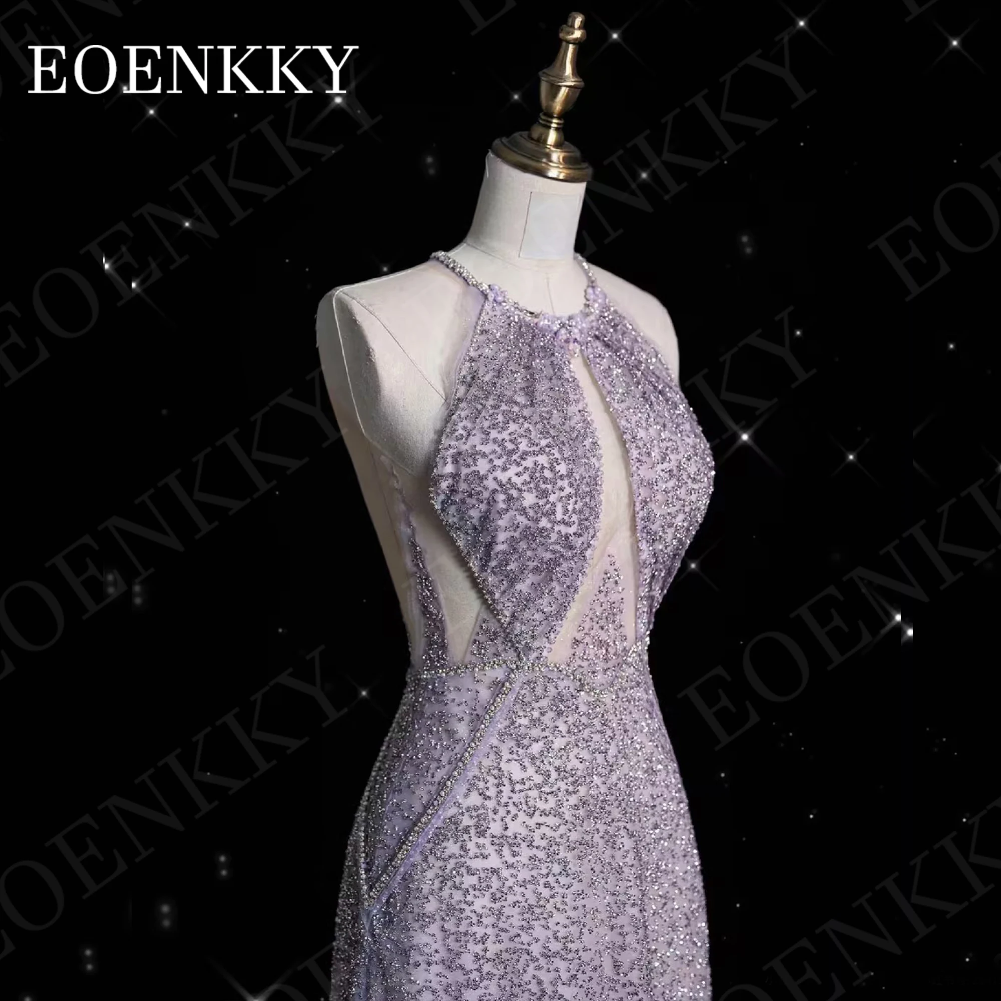 EOENKKY-vestido de noche de sirena de Arabia Saudita con cuello Halter vestidos de lujo con cuentas brillantes para ocasiones especiales Halter Arabia Saudí sirena vestido de noche fantasma espalda lujoso vestido de oc