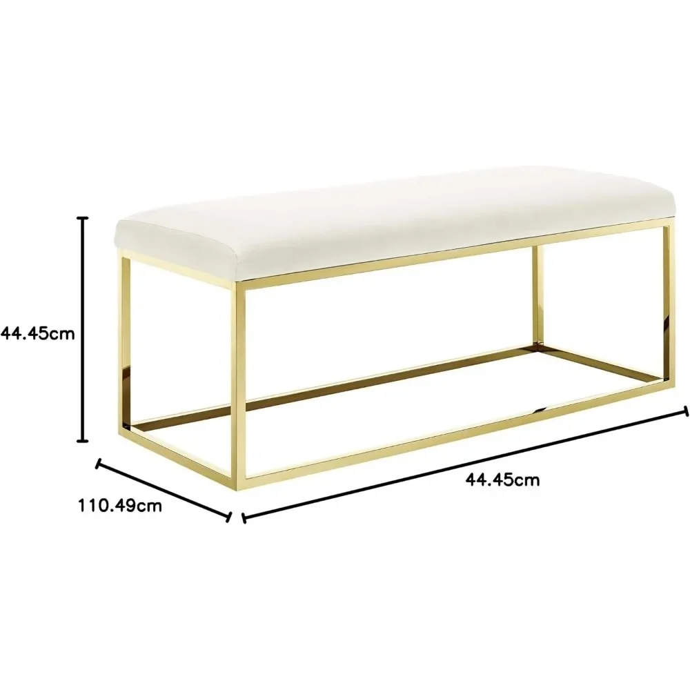 Modway Anticipate Velvet Upholstered Modern Bench With Stainless Steel Frame in Gold Ivory