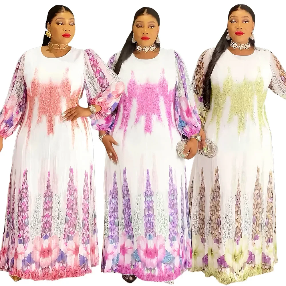 

L-3XL Plus Size African Dresses for Women Autumn Elegant Africa Long Sleeve Party Evening Maxi Dress Dashiki Africa Clothing
