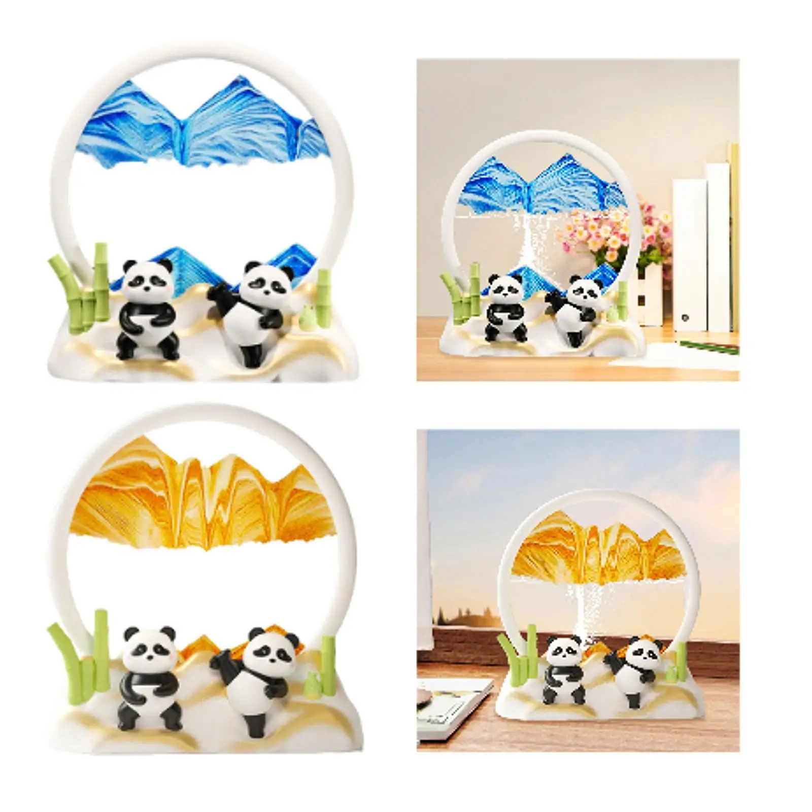 

Moving Sand Art Picture Ideal Gift Landscape Home Decor Creative Design with Panda Figurine 3D Dynamic Sand Art Liquid Motion