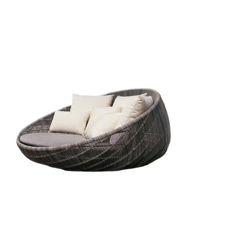 

Outdoor rattan round bed, open air balcony courtyard rattan art bed