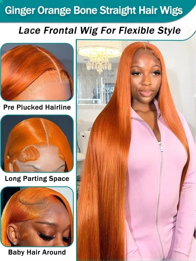 SoulGlow 30 дюймов 250% Имбирно-Оранжевый 13x6 Парики из натуральных волос на кружеве спереди Прямые человеческие волосы 13x4 Прозрачный парик на фронтальной части шнурка Парик Remy