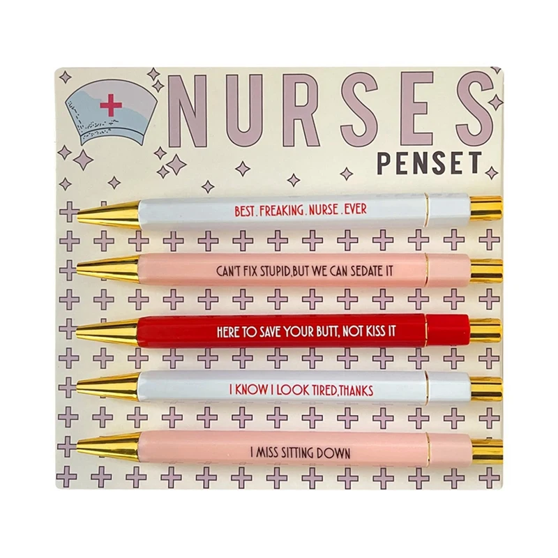 5Pcs Nurses Pen With Mood Word Multifunctional Portable Funny Nurses Ballpoint Pen Set Nurses Writing Pen Daily Use