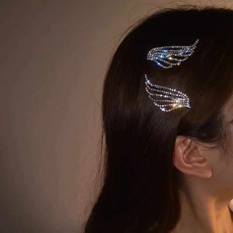 Fashionable Shiny Angel Wings Hairpins Rhinestone Silver Color Metal Hair Clips Women's Hair Ornaments - Detail 1