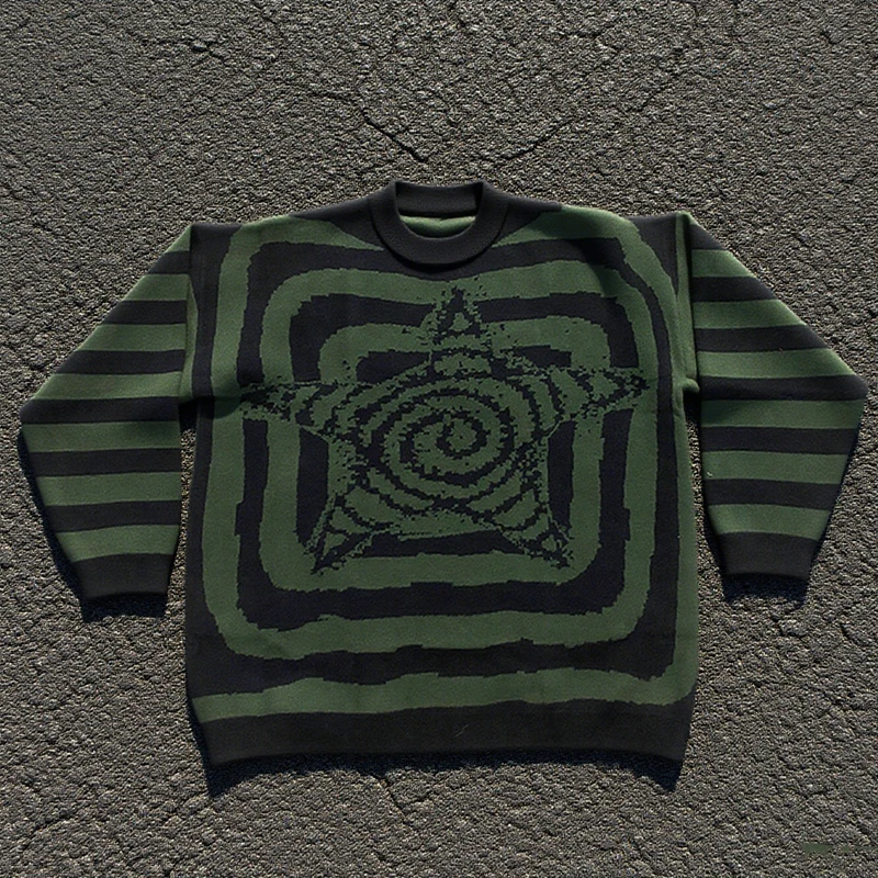 

Новый осенне-зимний мужской вязаный свитер, уличная одежда, Harajuku, пуловер большого размера в форме звезды с геометрическим узором, повседневная мода