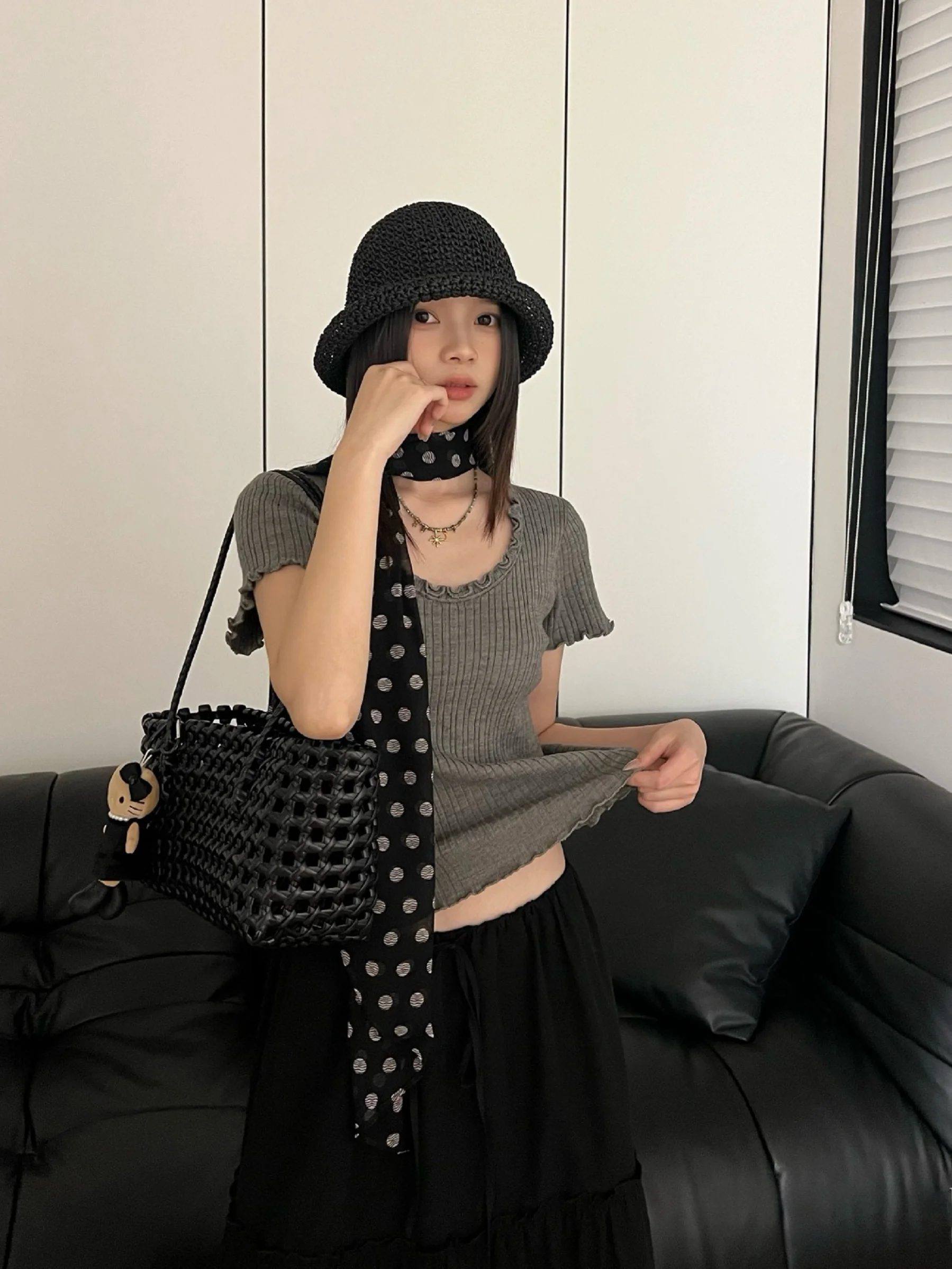 

Slim Fit round Neck Knitted Top Women's Short Sleeve Ice Cool Feeling T-Shirt Spring Summer Korean Style Comfortable Breathable