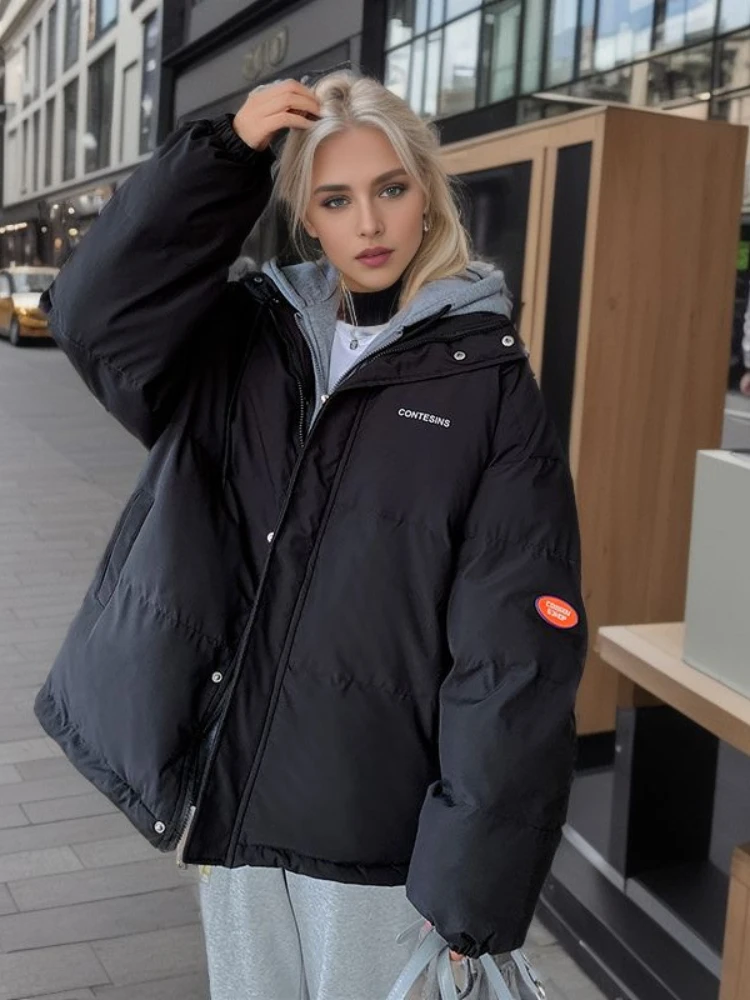 Oversized Cotton Padded Jacket Women Winter Korean Hooded Loose Puffer Jacket Female Fake Two-piece Parkas Mujer Outwear