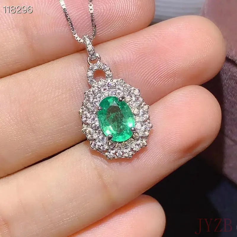 Luxury sterling silver natural emerald necklace with green stone silver white gold-plated wedding jewelry