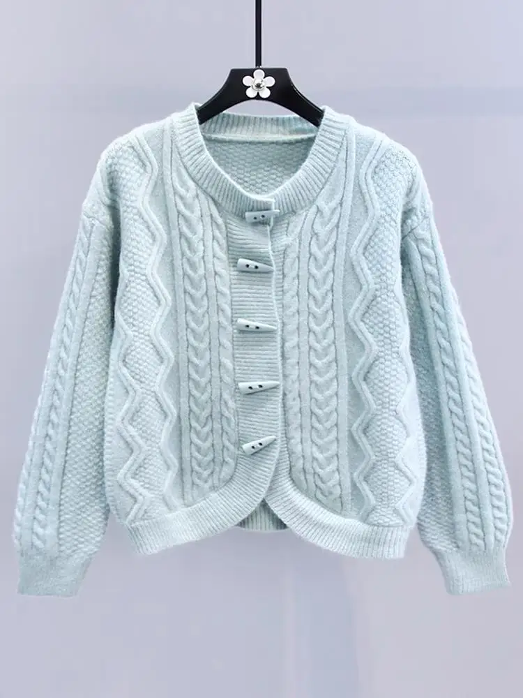 

Women's Knitted Soft Sweater Coat Twist Knit Outerwear Spring Autumn New Style Self-keep Button Design Comfortable Cardigan