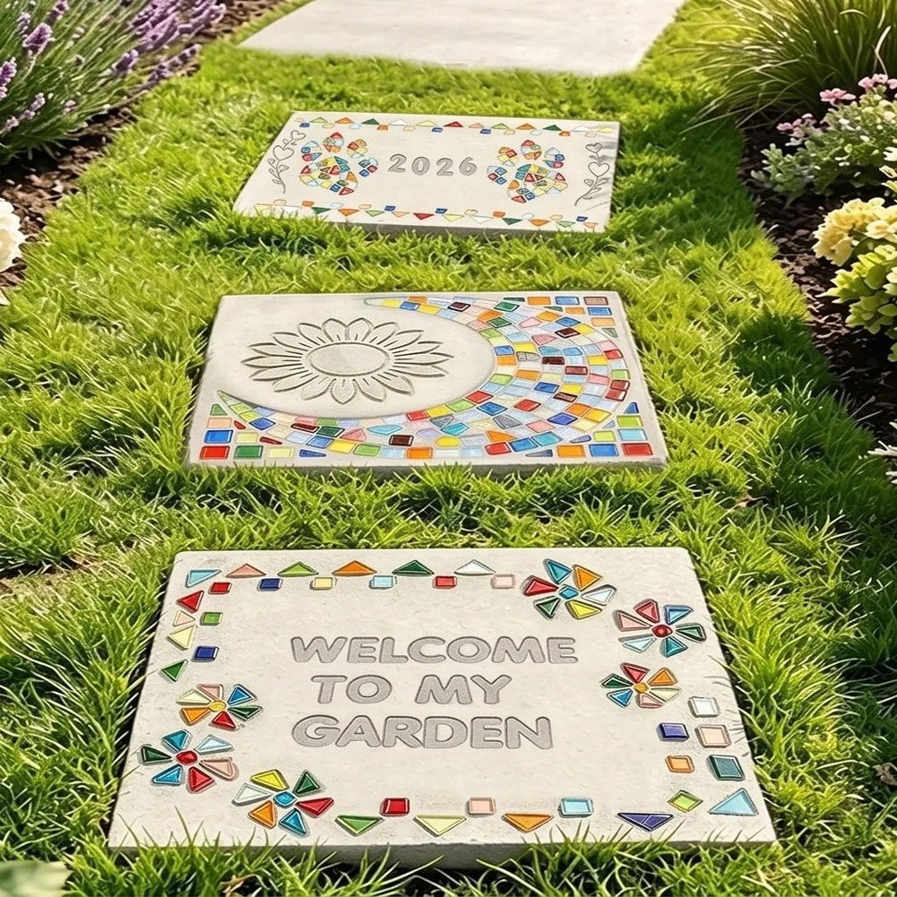 DIY Stepping Stone Kit 10 Inch Square Set With Cement Mix Letter Stamps For Garden Pathway Decorative Material