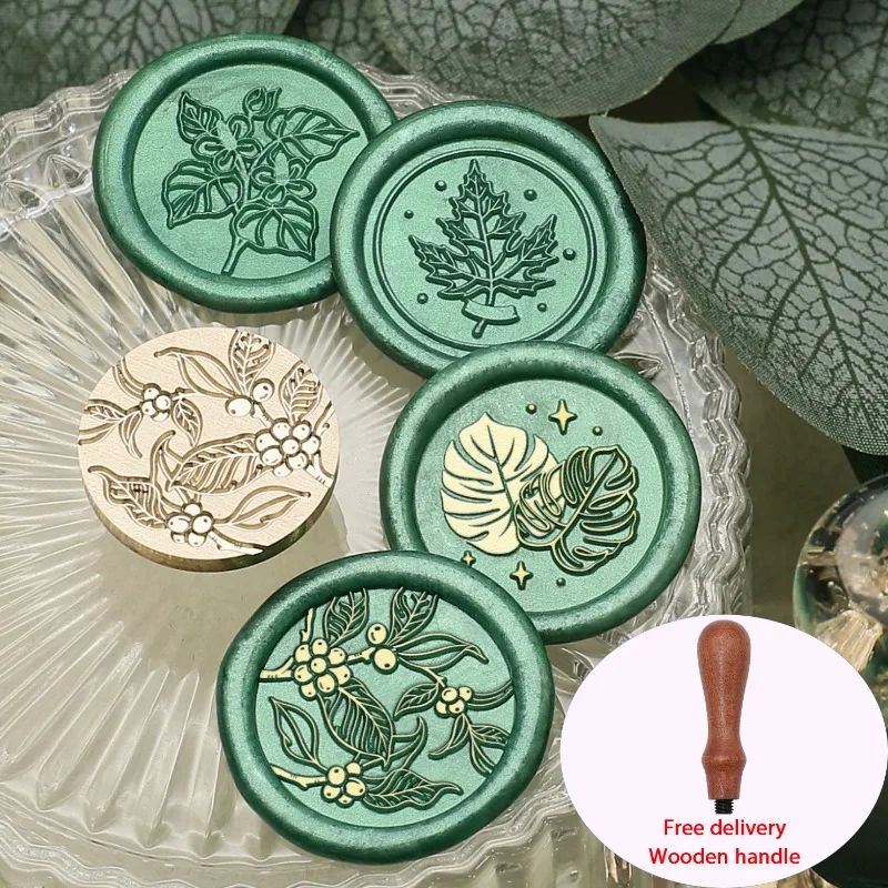 

New Fresh Plant Pattern Brass Wax Seal Stamp Greenery Design Retro Seal for Journal DIY Craft Collection Decorative Stamping