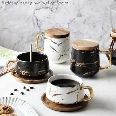 Nordic Marble Coffee Mugs Matte Luxury Water Cafe Tea Milk Cups Condensed Coffee Ceramic Cup Saucer Suit With Dish Spoon Set Ins