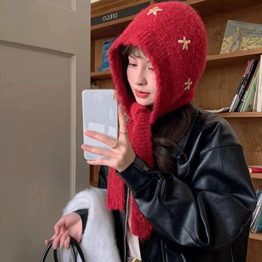 Cappello pullover creativo Cappello passamontagna fiore Berretto Cappello lavorato a maglia semplice Berretto invernale addensato carino caldo