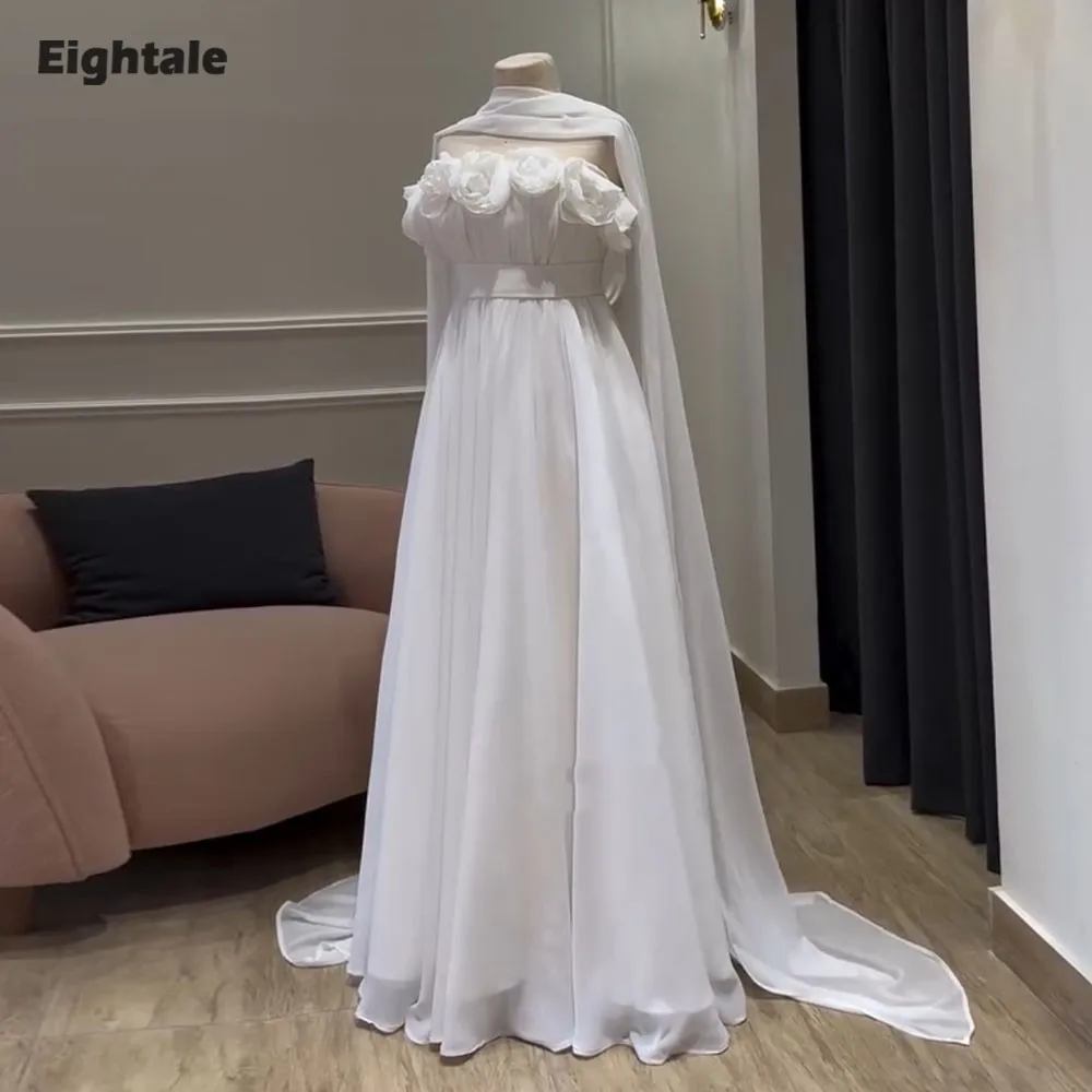 

Eightale Arabic Wedding Dresses Strapless 3D Flowers Customized A-Line Chiffon Bridal Gowns Vestidos De Novia