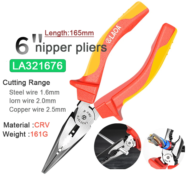LAOA 1000V geïsoleerde draadkniptang Elektrische tang Tang VDE-kabelstrippers Besparing geïsoleerd met rubber gecoat handvat