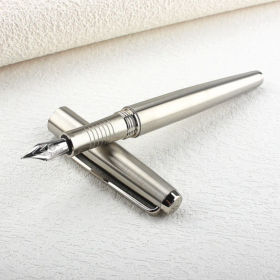 

HongDian металлическая перьевая ручка из нержавеющей стали с тонким наконечником 0,38 мм, ярко-серебристая, отличный подарок для письма, чернильная ручка для офиса и бизнеса