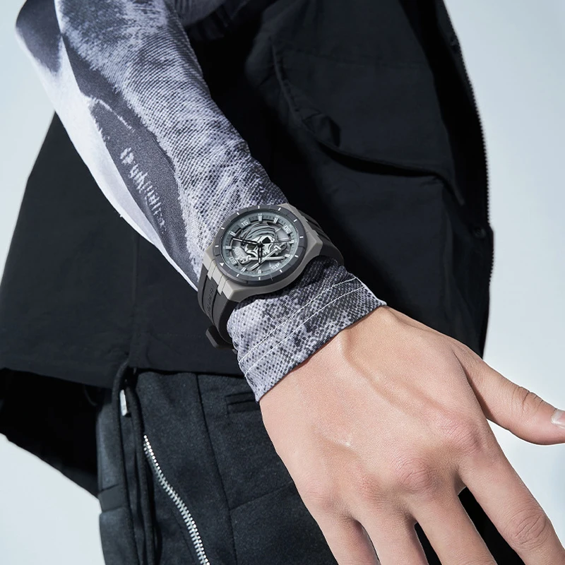 Mark Fairwhale New Fashion Skull Rotating Dial Quartz Watches for Man Sports Silicone Strap Waterproof Luminous Mens Watches