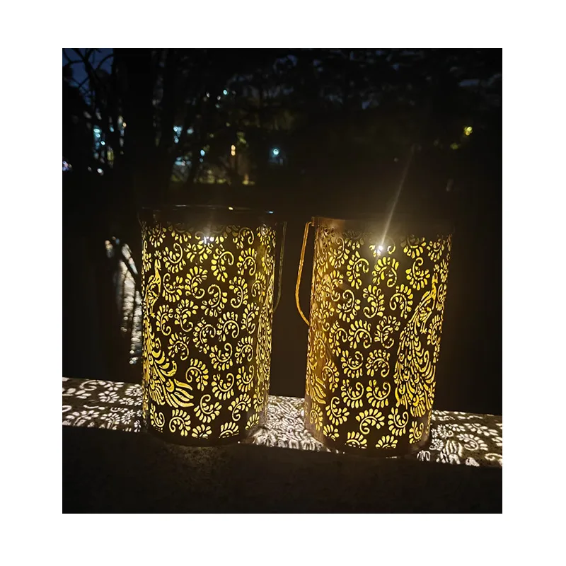 

Popular solar lantern cross-border wrought iron hollow lamp outdoor waterproof garden decoration solar flower lantern