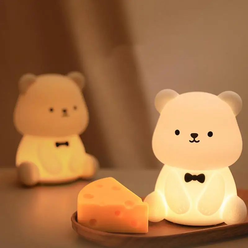 Bear Light Silicone Adjustable Bedside Touch Lamp Cartoon Bear Light Atmosphere Night Light Timing Sleep Soft Light For Kids