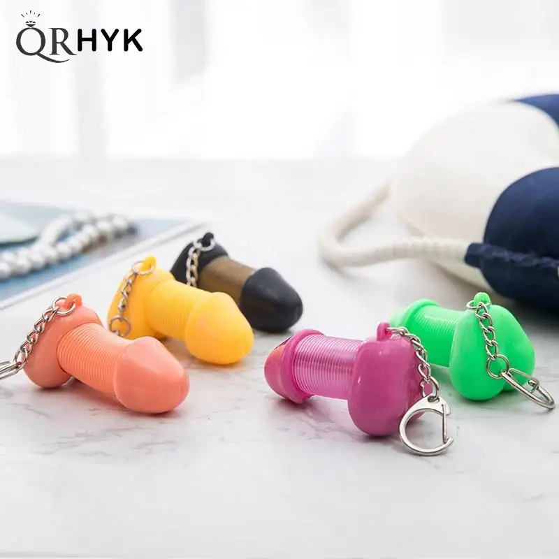 Creative jewelry KeyChain Lovers Sexy Stretchable spring Penis Keyring Individual Keychains best Gift Man Cock Car Key Ring