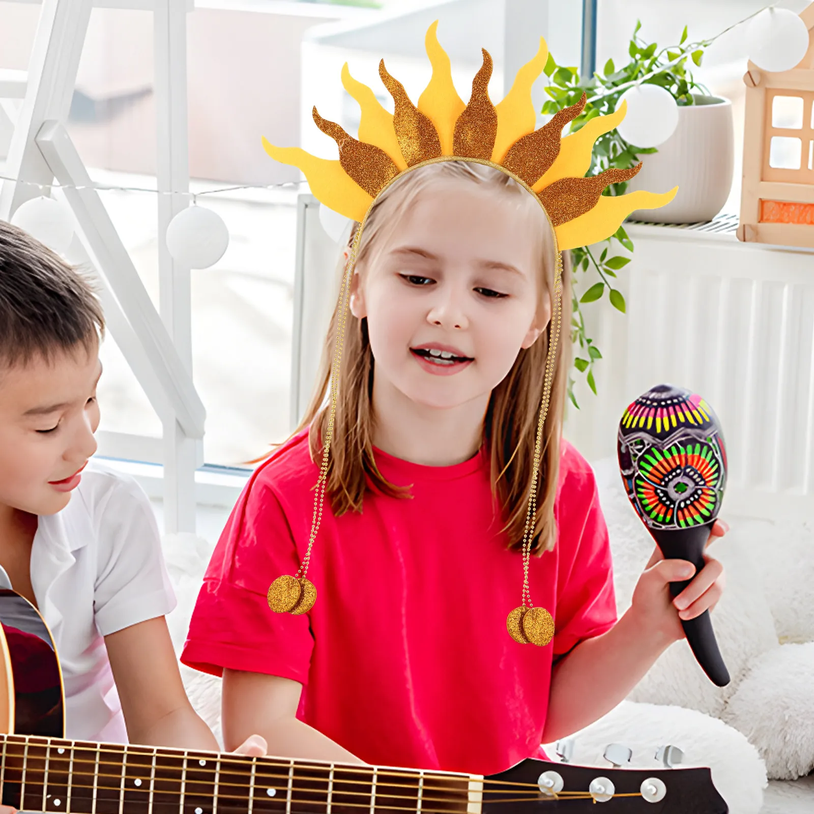 

Festival Party Hair Accessory Glowing Flame and Sun Design Women Kids Carnival Headband Holiday Hairwear for New Year