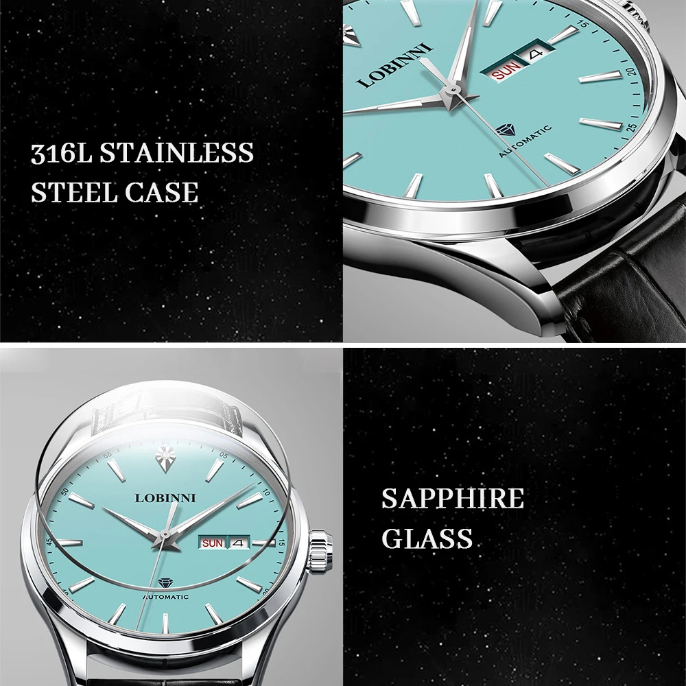 LOBINNI Orologi automatici da uomo 40mm Orologio da polso meccanico di lusso Luminoso 50M Impermeabile Zaffiro Chiusura a farfalla Miyota 8205