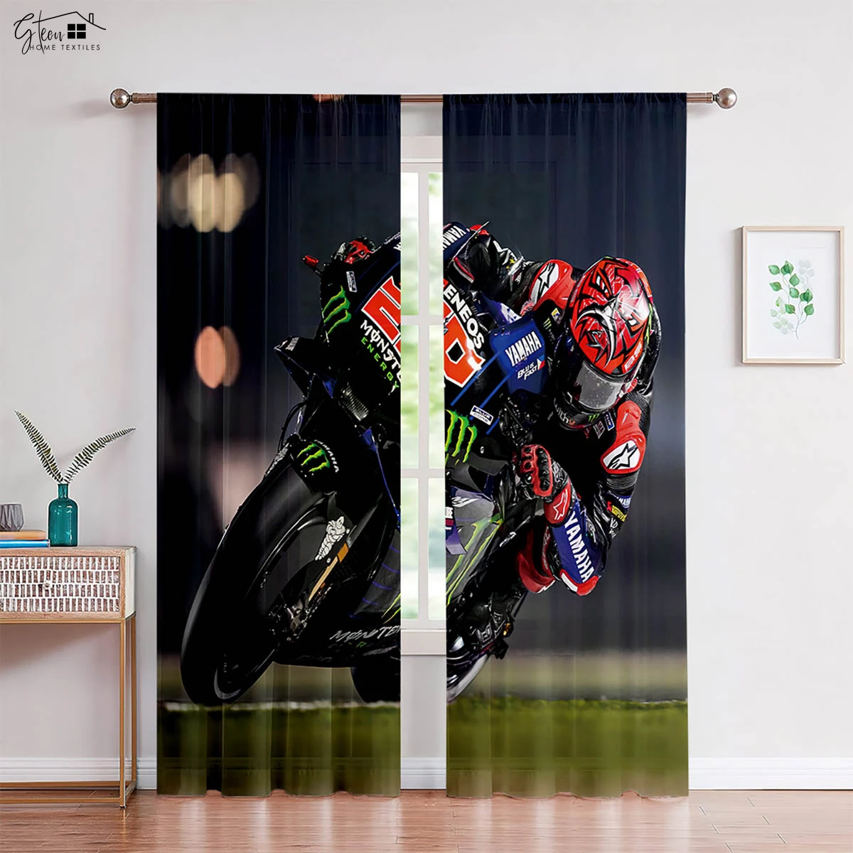 Retro Cool Motorcycle Curtain Trend Industrial Style Bedroom Living Room Car Wear Rod Pocket Easy To Wash Decorative Curtain