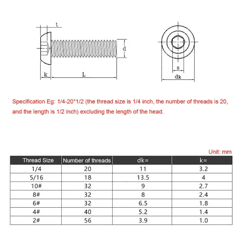 Aço inoxidável Anglo American Rodada Pan Cabeça, Parafuso sextavado, Cabeça de botão, Allen Parafuso, 1/4, 3/8, 5/16, 2 #, 4 #, 6 #, 8 #, 10 #, 304, 5 PCes, 10 PCes
