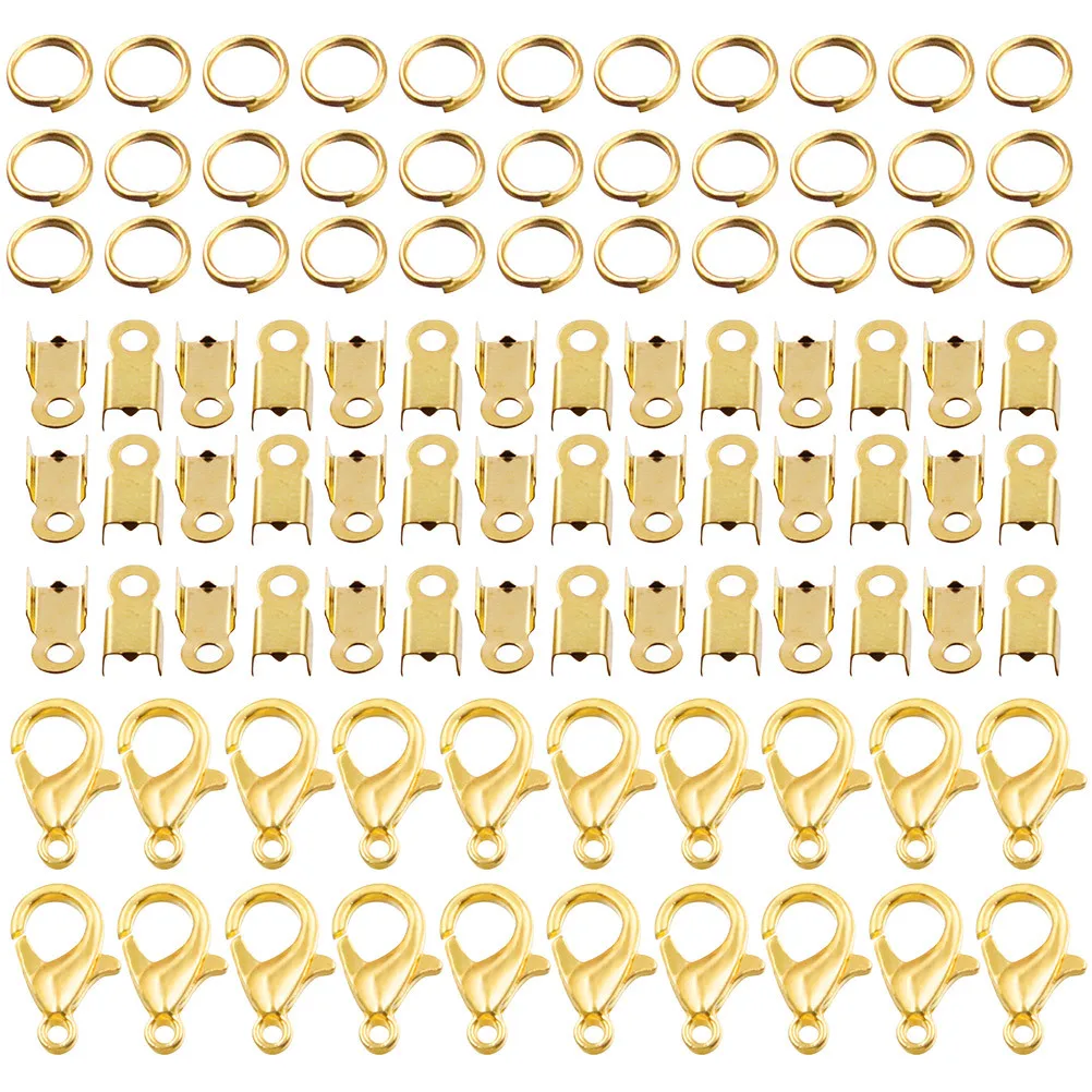 

1Set Jewelry Accessories Set Durable Fold Over Cord Ends Lobster Claw Clasps Jump Rings DIY Jewelry Making Supplies Kit