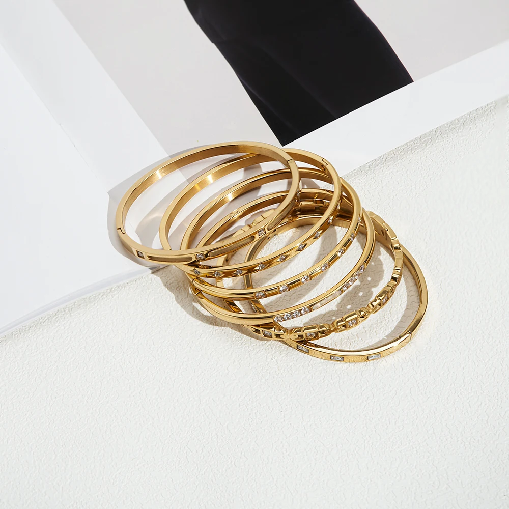ENFASHION Pulseras Cuff Bangle With Round Zircon For Women 18K Gold Plated Cuff Bracelet Elegant Jewelry Party Gift B2406 B4010