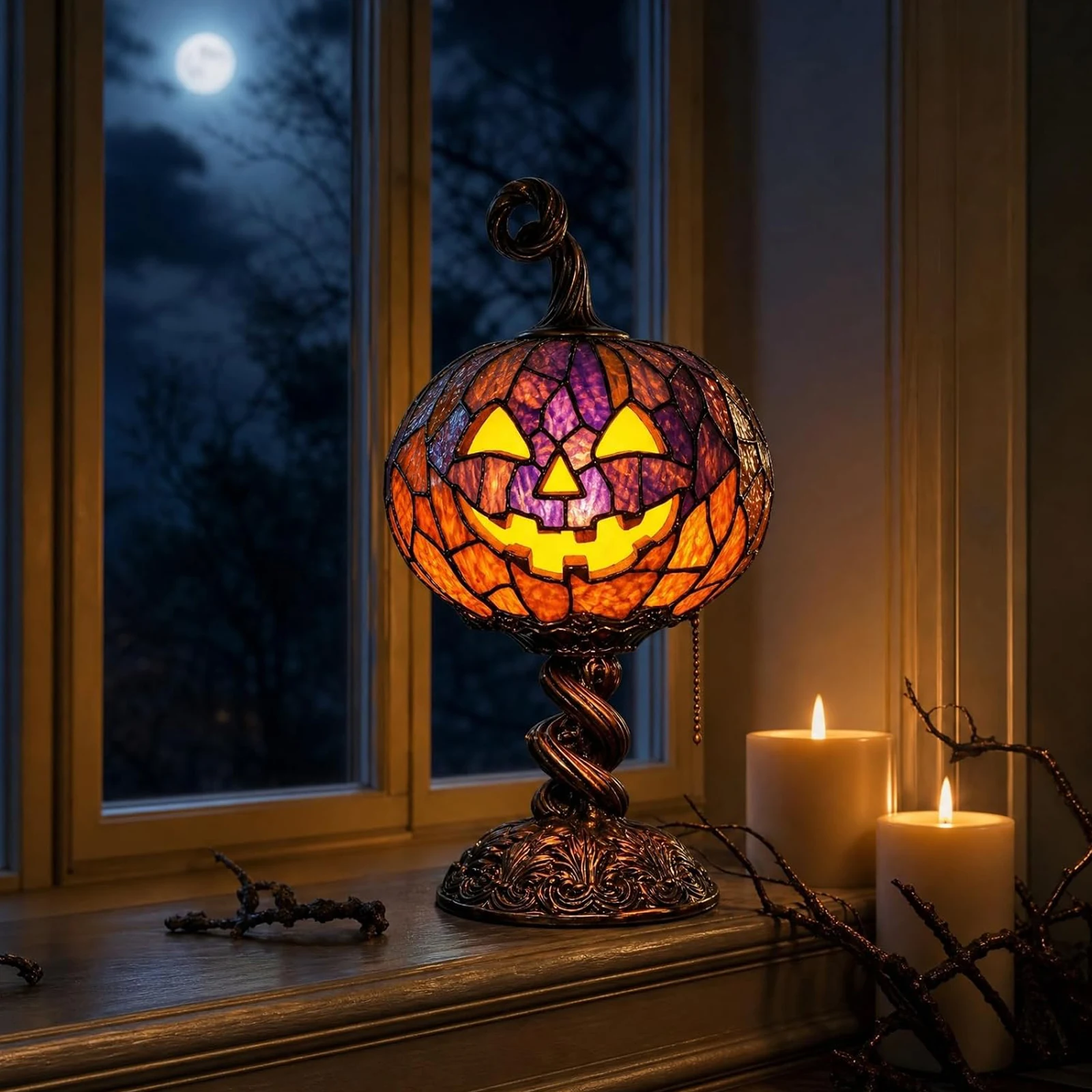 Gothic Witch Hat Pumpkin Resin Night Light USB Powered & Lightweight Warm Enchanting Glow & Versatile for Bedroom Decor