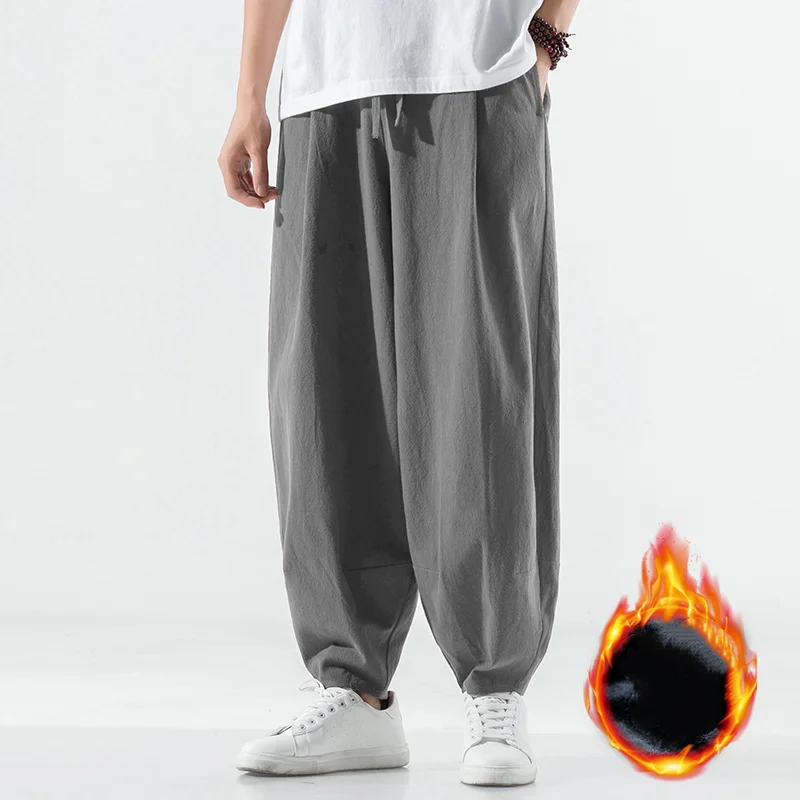 

Мужские повседневные свободные льняные брюки Harlan Lantern Брюки Молодежные длинные брюки Мужские флисовые толстые широкие брюки Осенние мужские теплые брюки