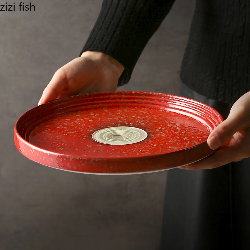 

Vintage Circular Pottery Plate Kiln Changes Steak Plate Sashimi Dish Dessert Pasta Dish Serving Plates Restaurant Tableware